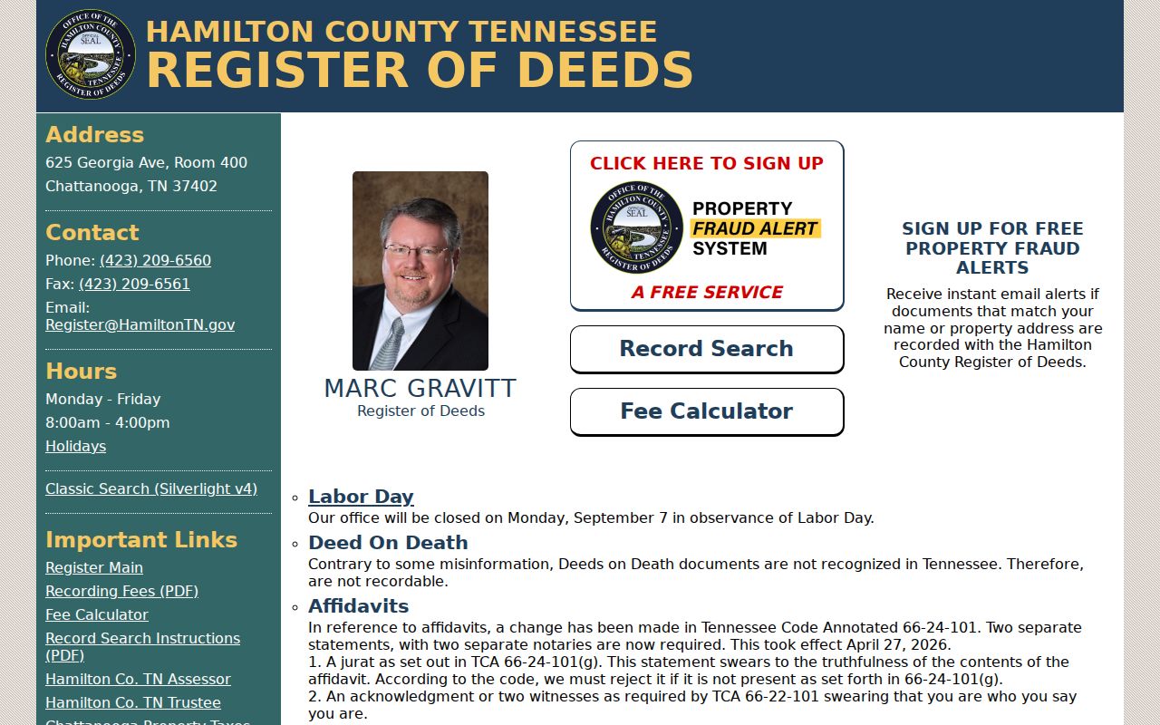 Chattanooga people search access at the Hamilton County Register