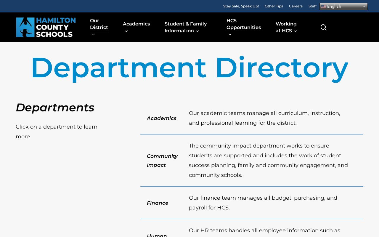 Chattanooga people directories Hamilton County Schools department listing