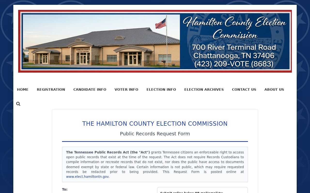 Chattanooga voter registration records request form for Hamilton County